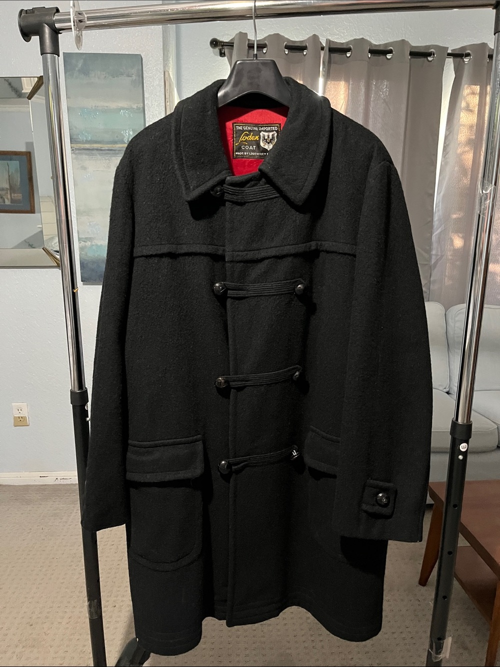 Vintage Lodenfrey black wool loden coat, manufactured in West Germany